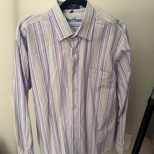 Alan Flusser Shirt L Colorful Striped Button Up Long Sleeve   Mens
